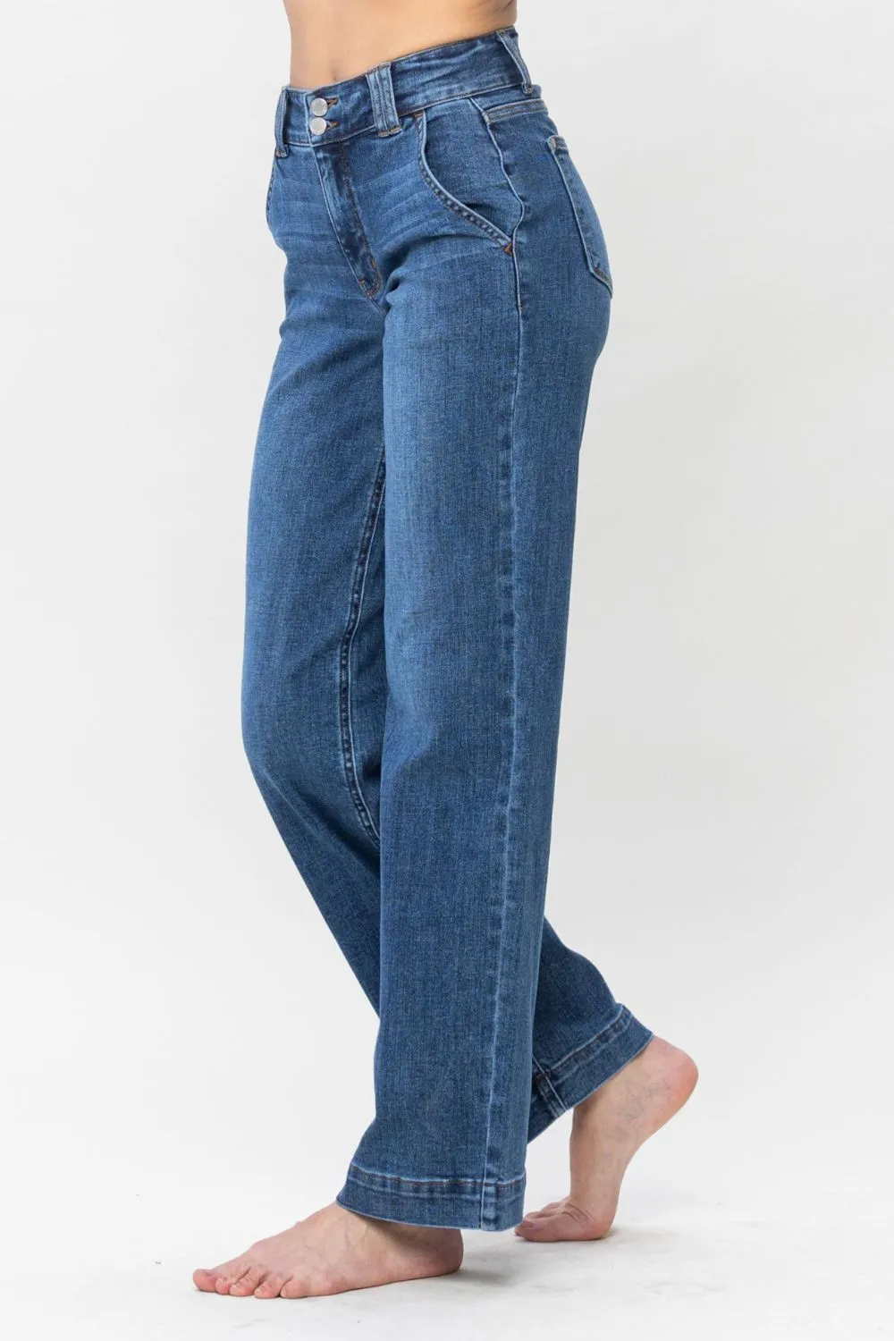 Full Size Double Button Wide Leg Jeans