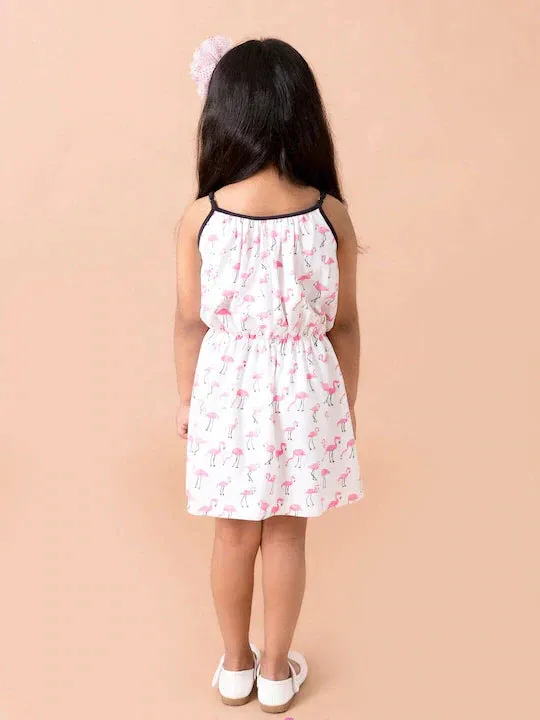 Girls White Printed Fit Flared Dress - Ps Peaches