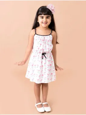 Girls White Printed Fit Flared Dress - Ps Peaches