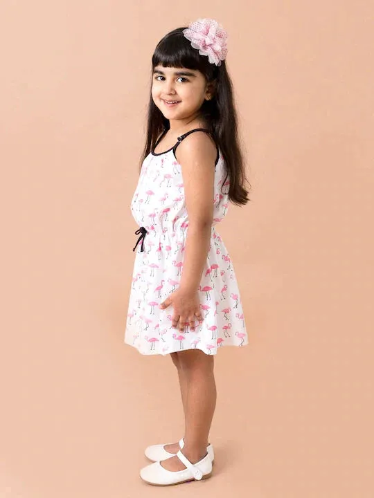 Girls White Printed Fit Flared Dress - Ps Peaches