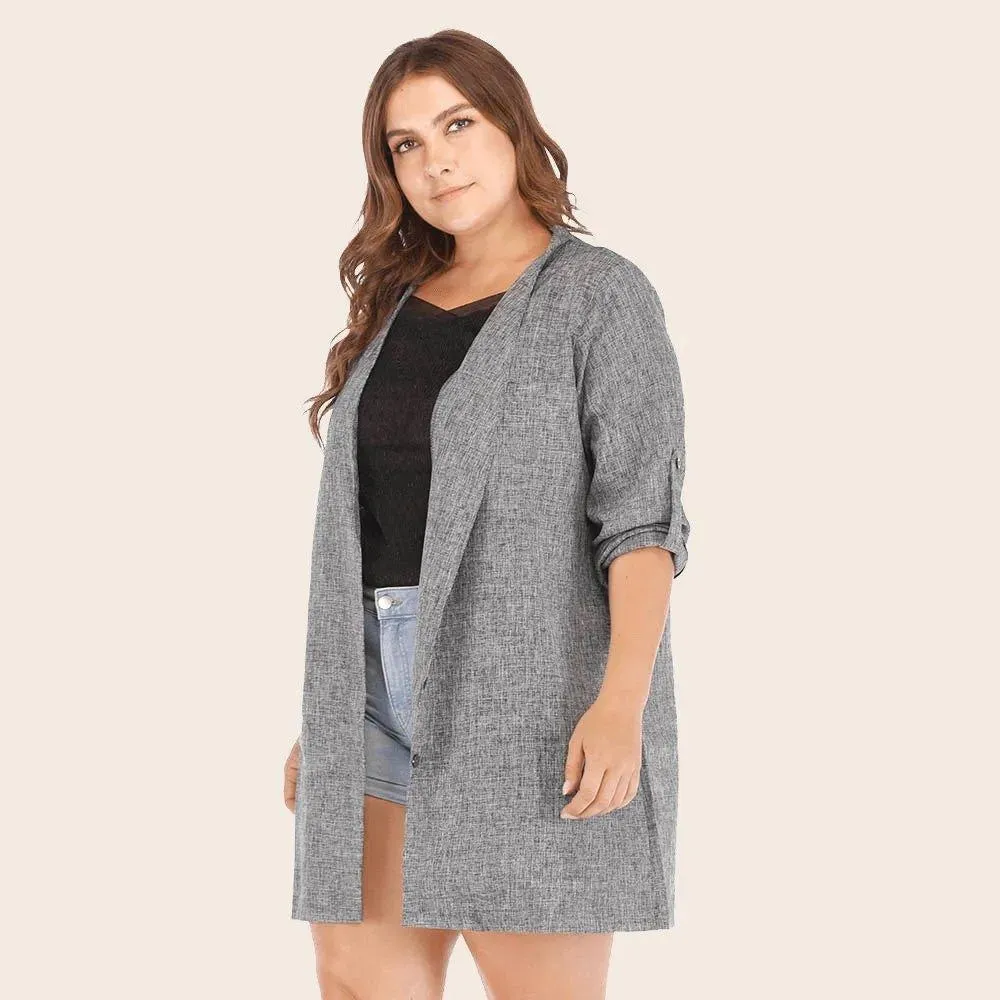 Gray Plus Size Single-Breasted Relaxed Trench Coat