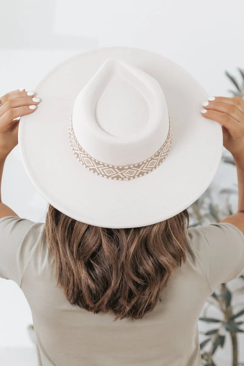 Ivory Boho Stripe Wide Brim Hat - FINAL SALE