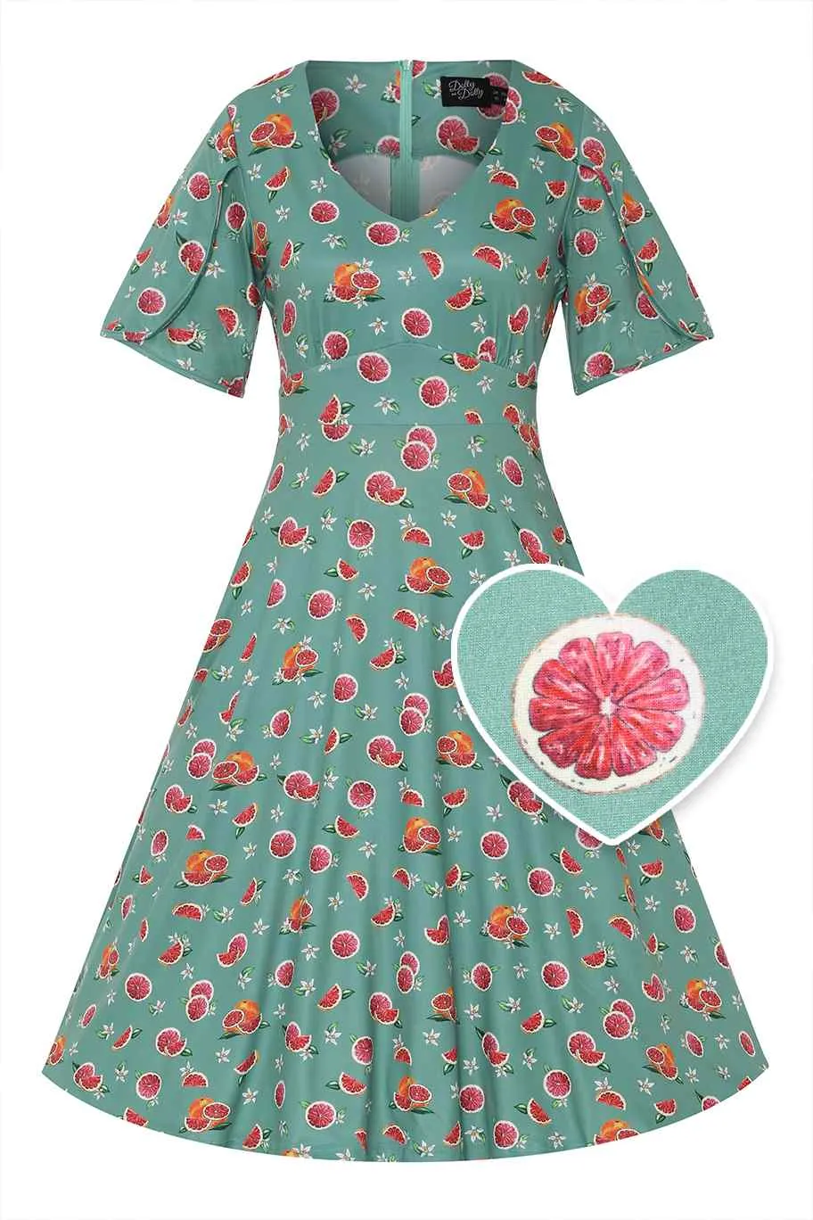 Janice Green Grapefruit Petal Sleeved Tea Dress