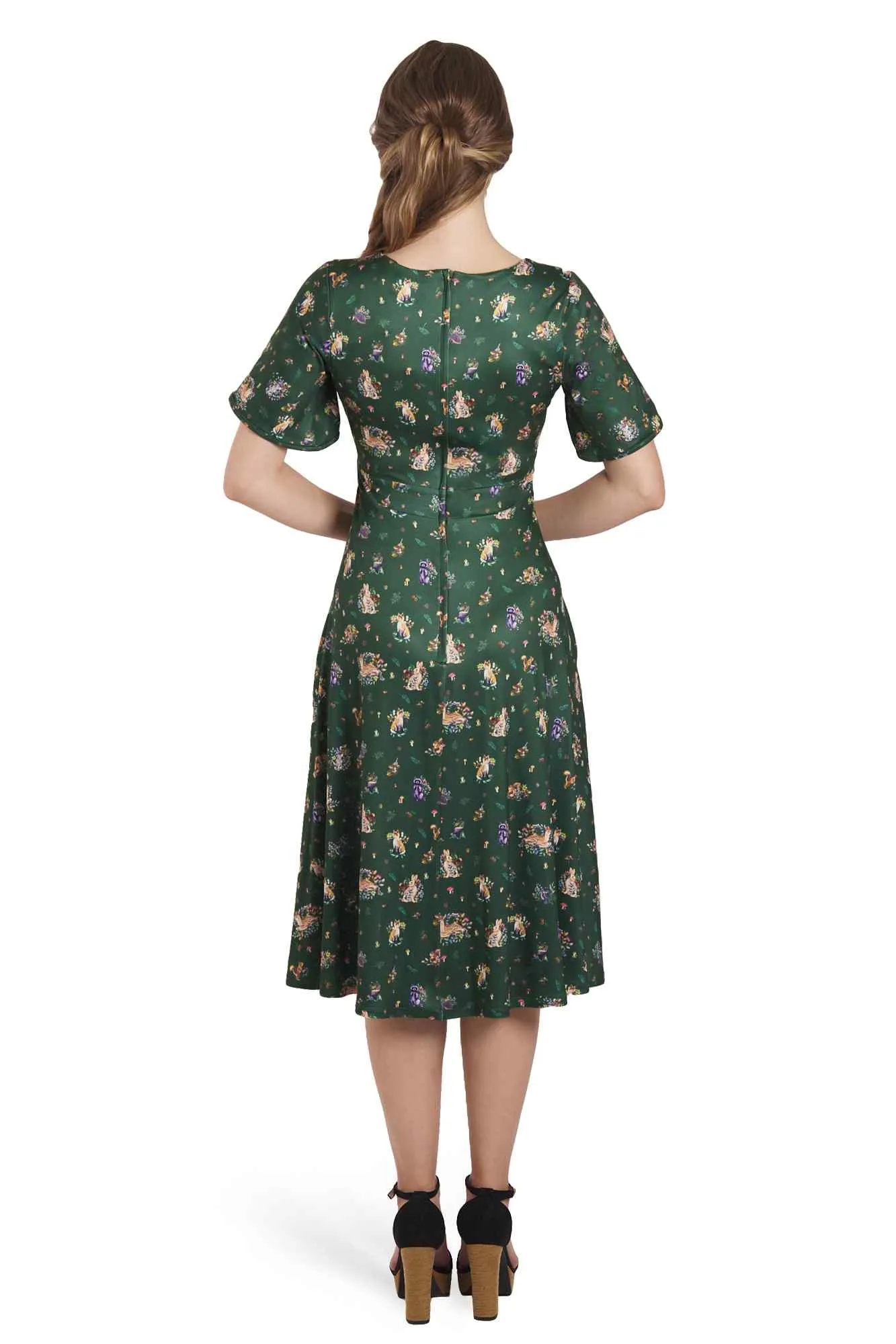 Janice Green Woodland Petal Sleeved Flared Tea Dress