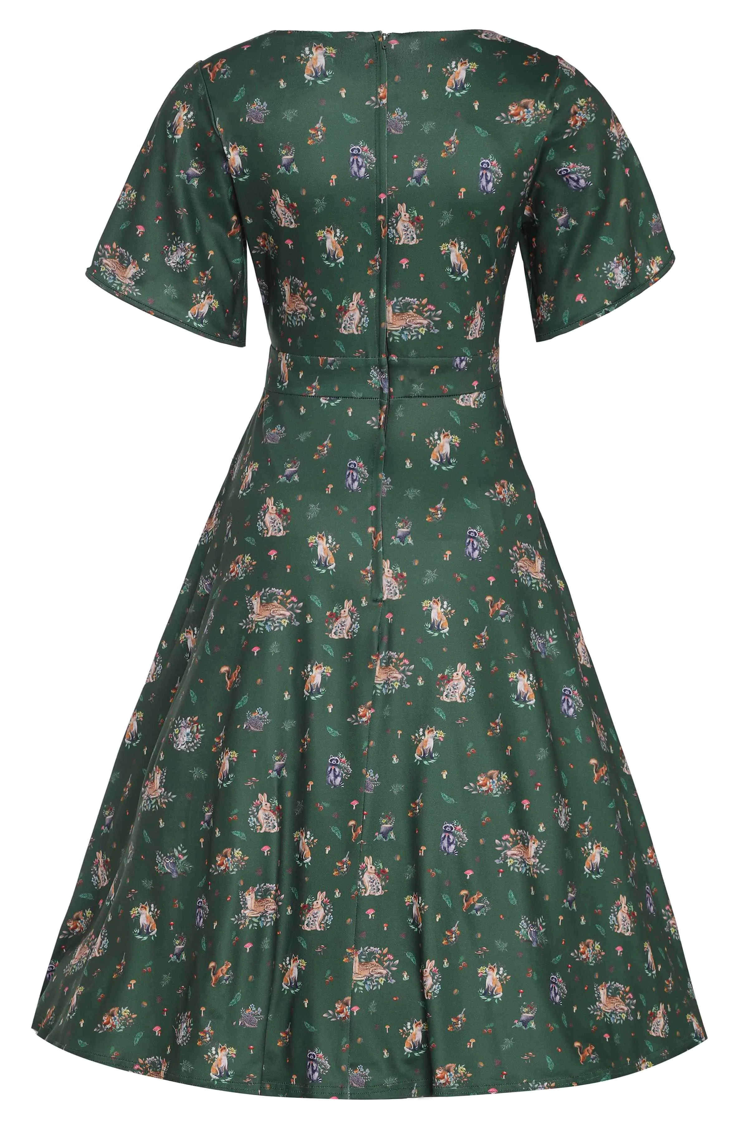 Janice Green Woodland Petal Sleeved Flared Tea Dress