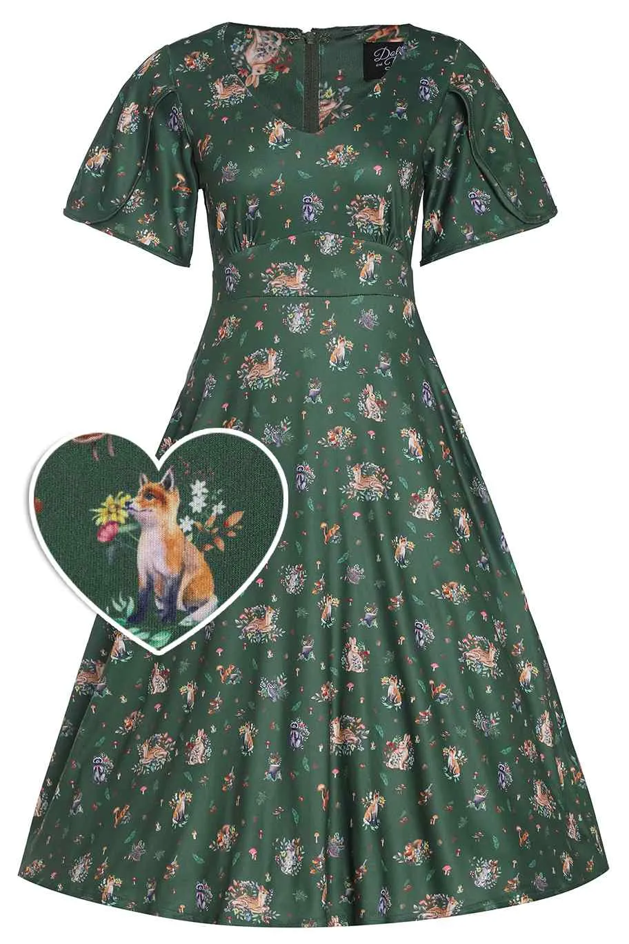 Janice Green Woodland Petal Sleeved Flared Tea Dress