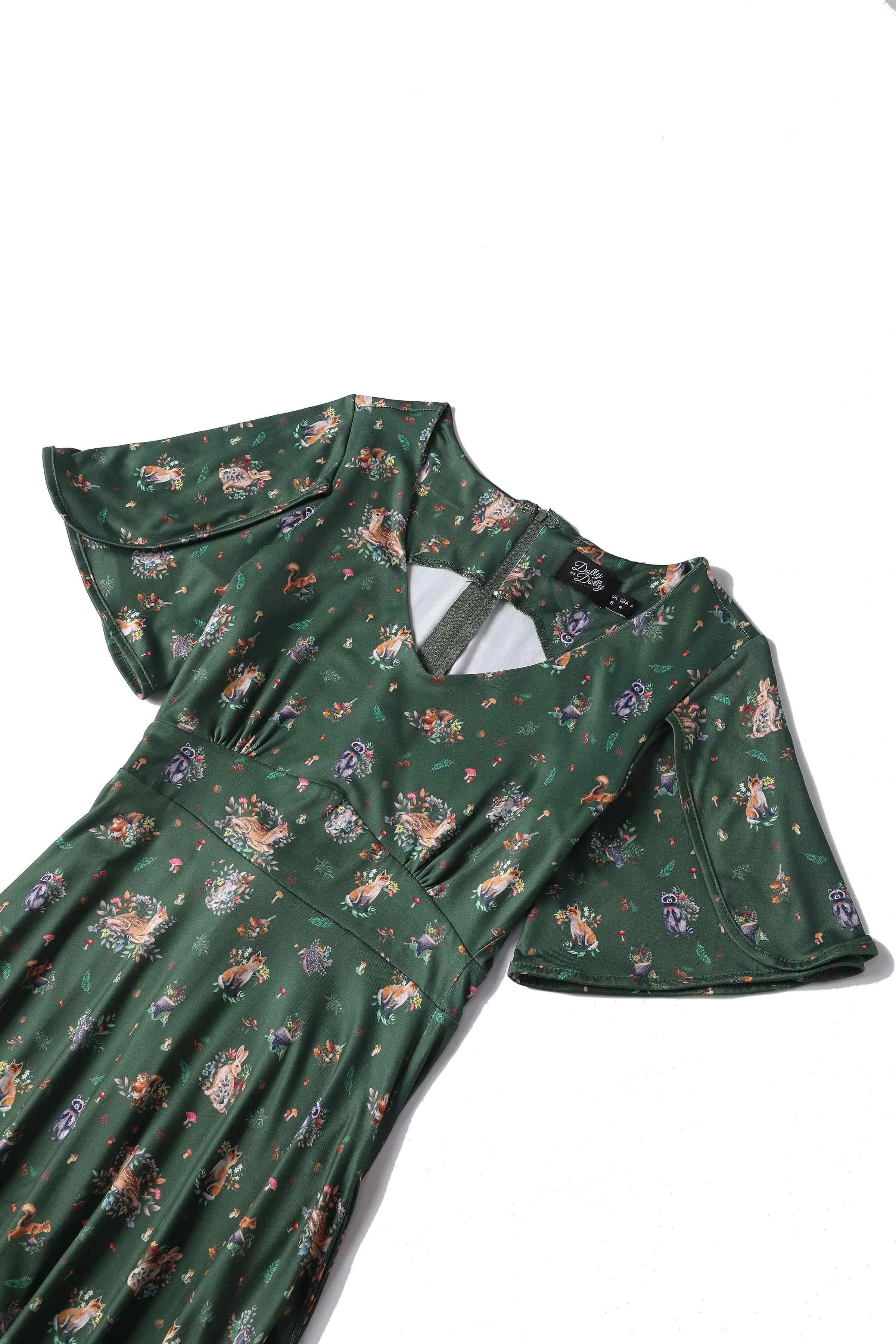 Janice Green Woodland Petal Sleeved Flared Tea Dress