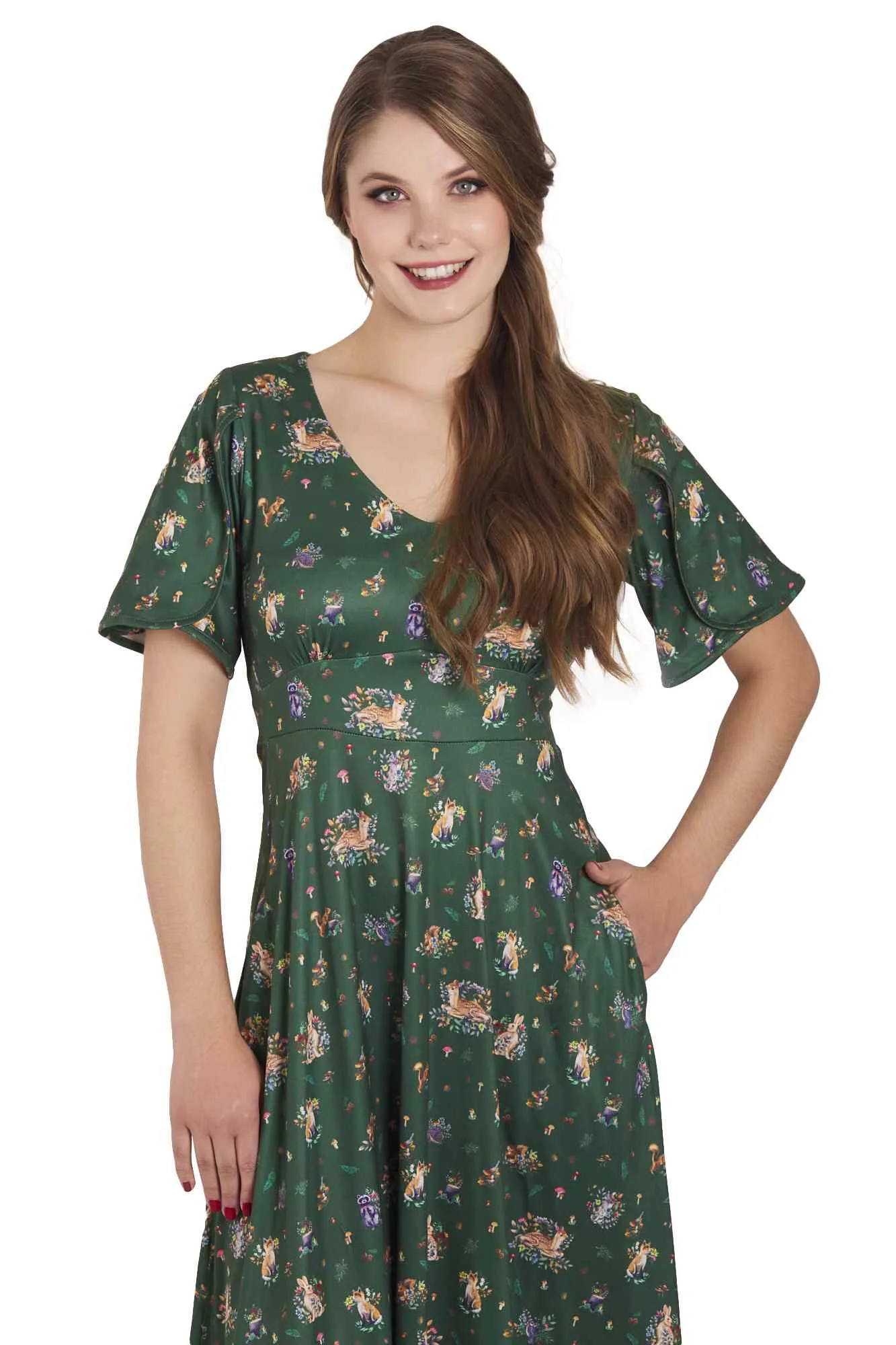 Janice Green Woodland Petal Sleeved Flared Tea Dress