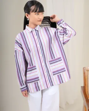 Jiyū Oversized Flap Shirt : Lavender & Ivory Stripe