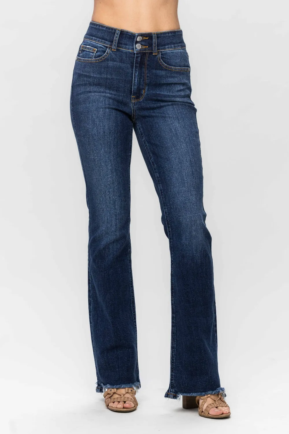 Judy Blue Frayed Hem Bootcut Jeans (Online Exclusive)