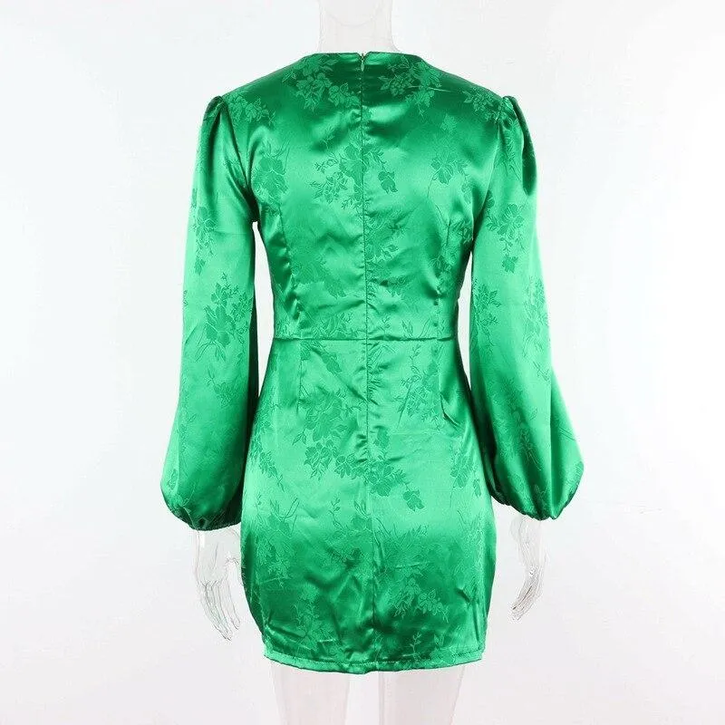 JuliaFashion - 2024 Sexy Lantern Sleeve Green Mini Dress