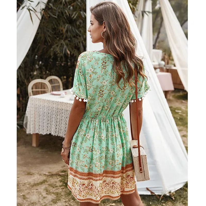 JuliaFashion - 2024 Short Sleeve Geometric Print Boho Dress