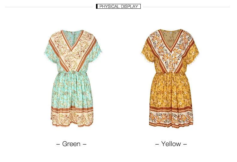 JuliaFashion - 2024 Short Sleeve Geometric Print Boho Dress