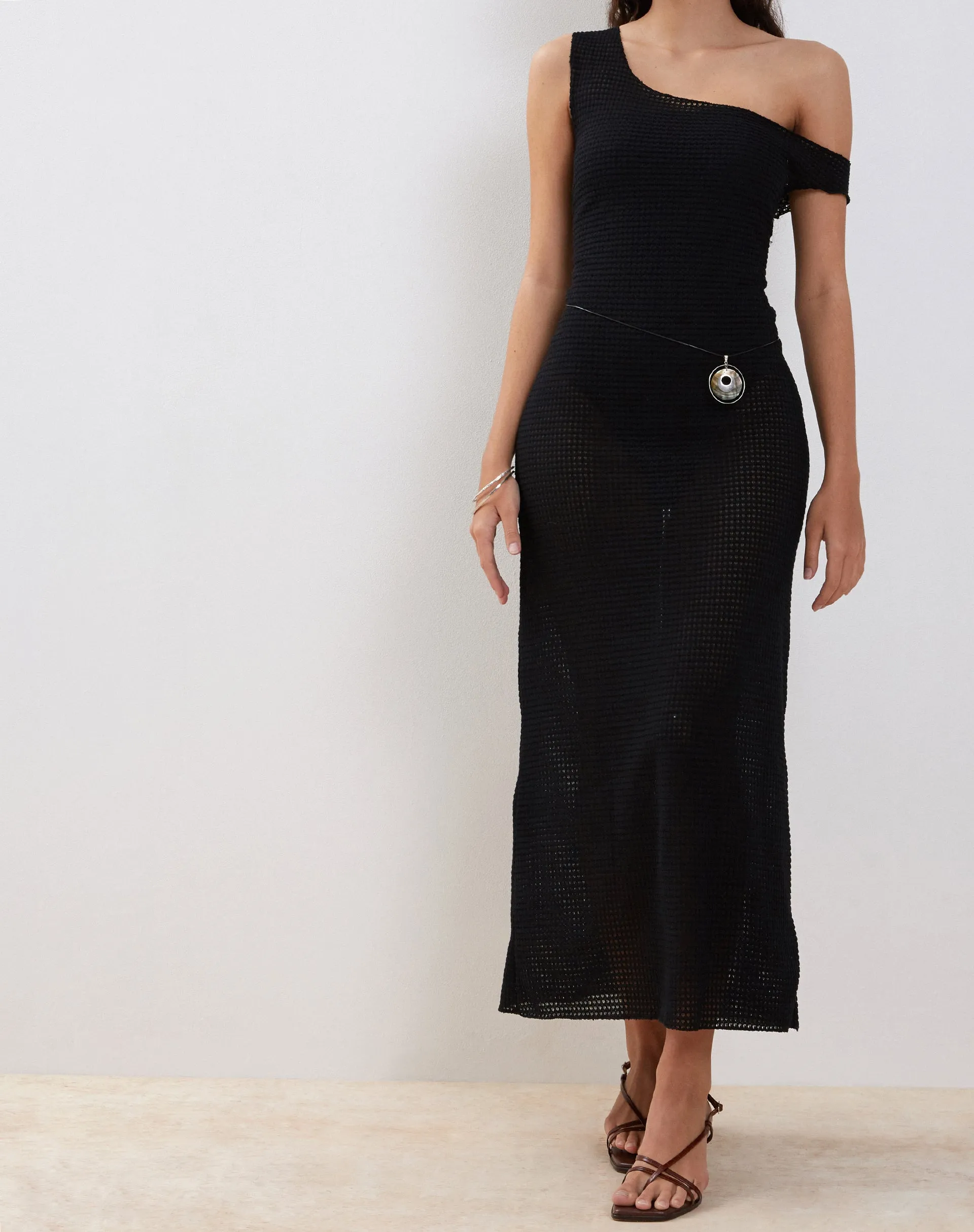 Katja Maxi Dress in Black Textured Crochet