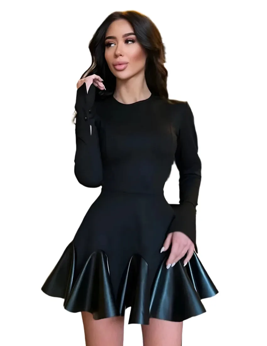 Knitted Leather Flared Mini Dress