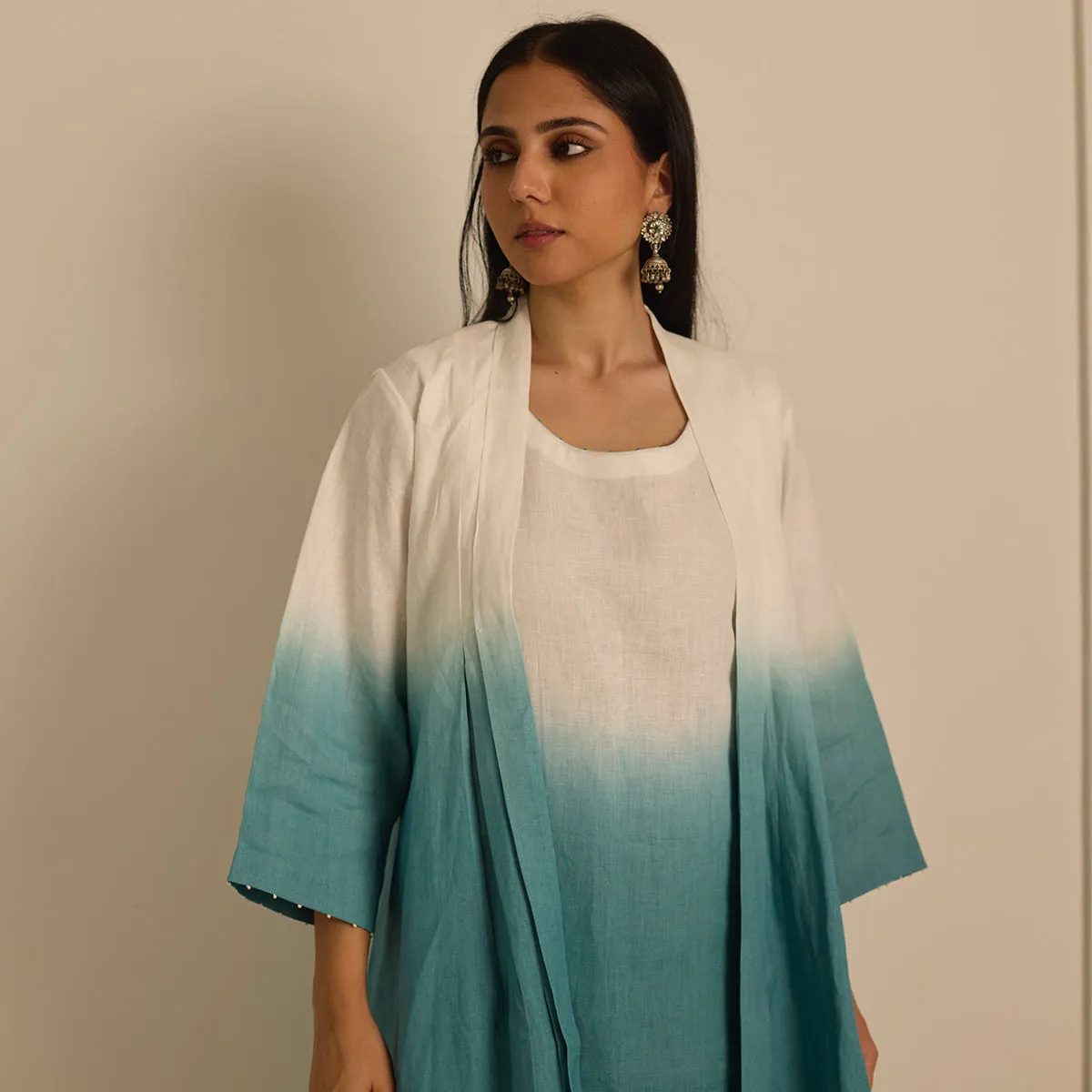 Linen Ombre Layered Dress for Women | Teal