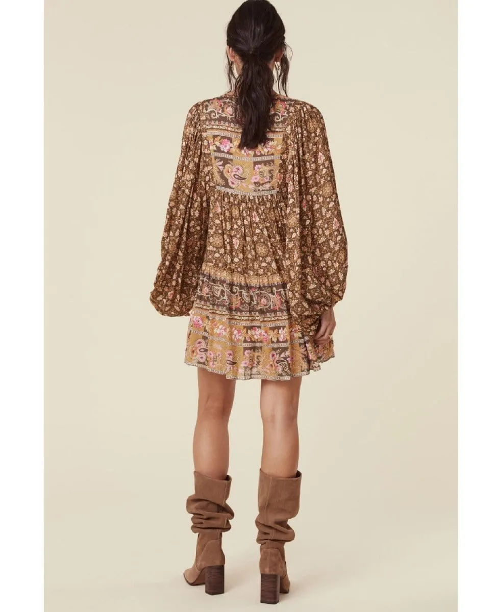 Madame Peacock Boho Mini Dress Coffee