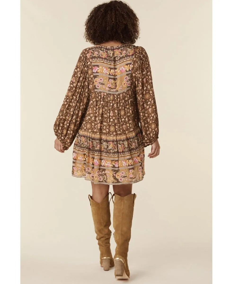 Madame Peacock Boho Mini Dress Coffee