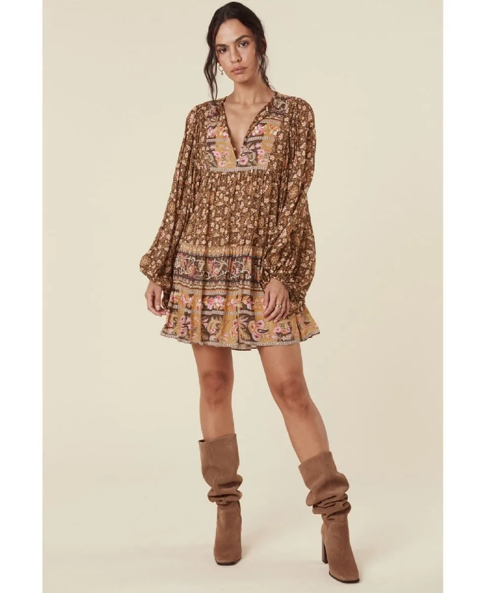 Madame Peacock Boho Mini Dress Coffee