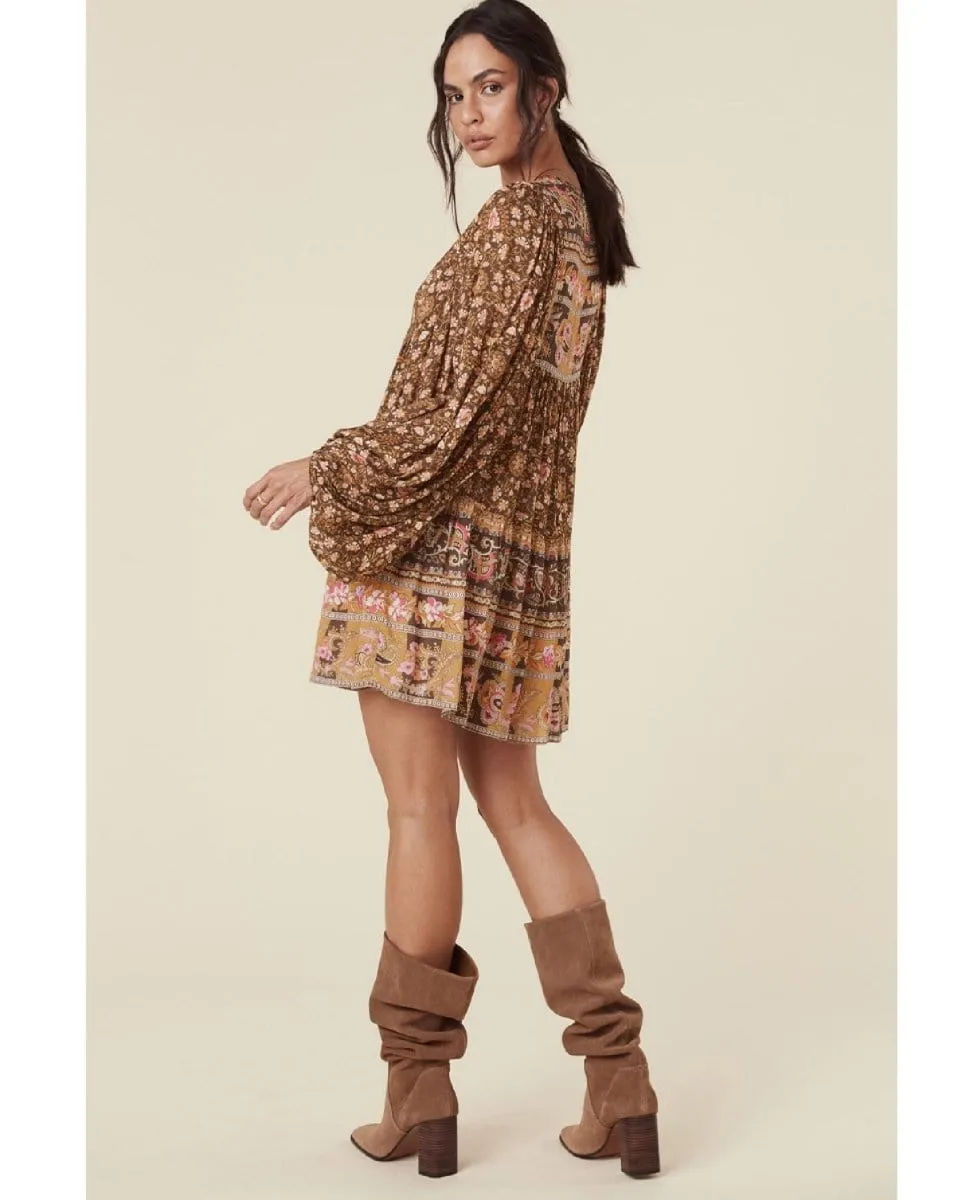 Madame Peacock Boho Mini Dress Coffee