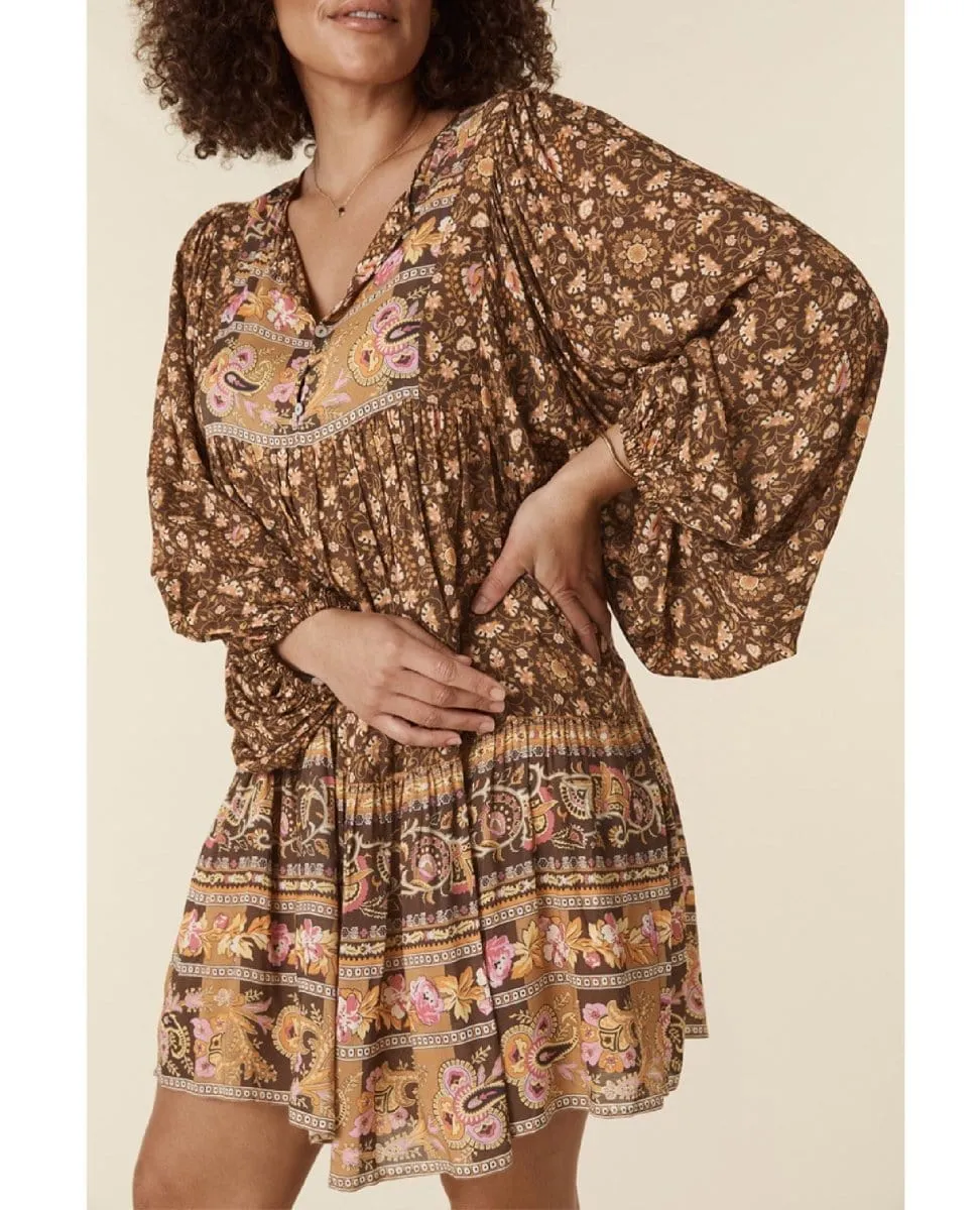 Madame Peacock Boho Mini Dress Coffee