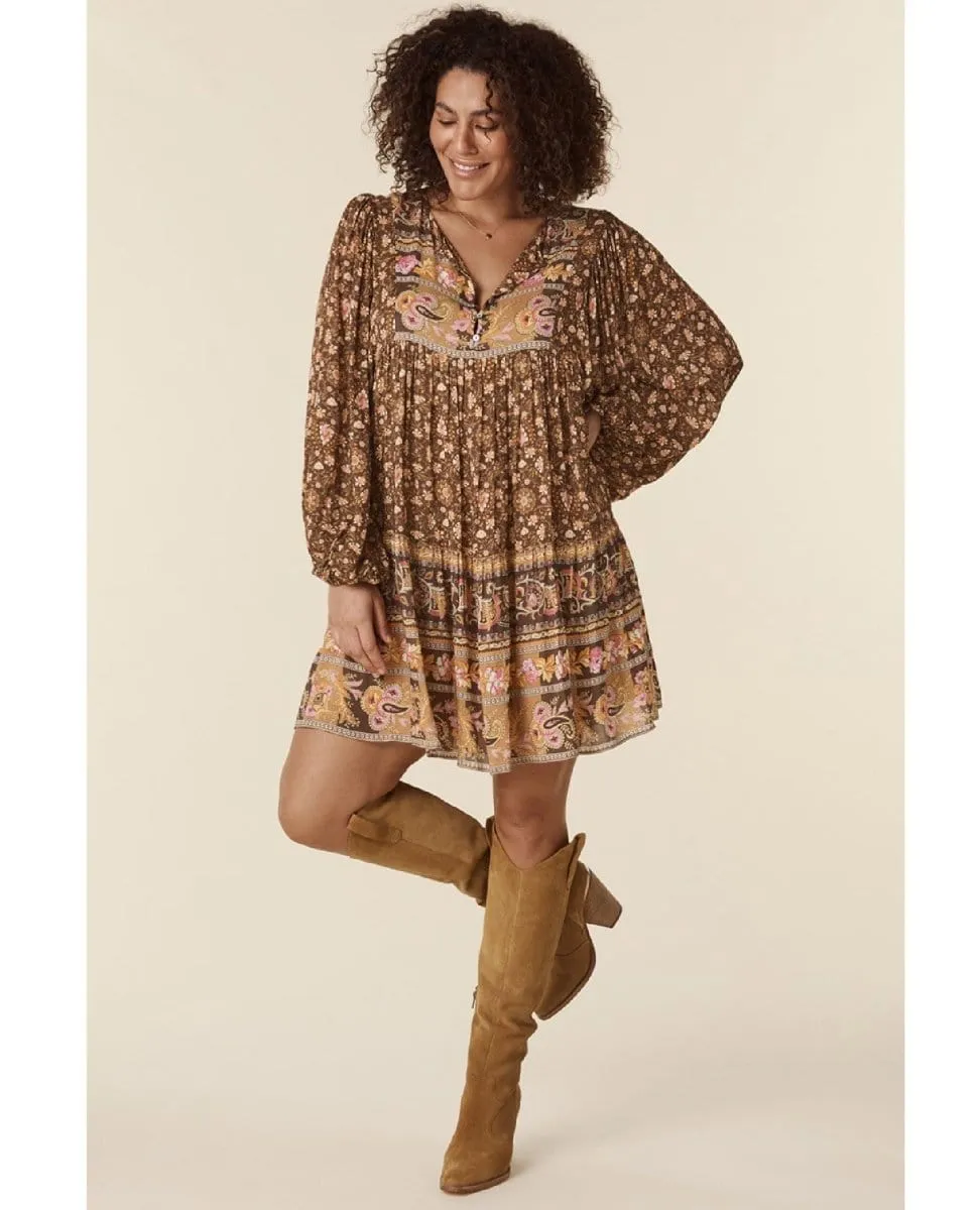 Madame Peacock Boho Mini Dress Coffee