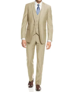 Mens Smart Slim Vested Suit Tan