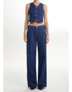 Mid Rise Wide Leg Jeans in Dark Blue