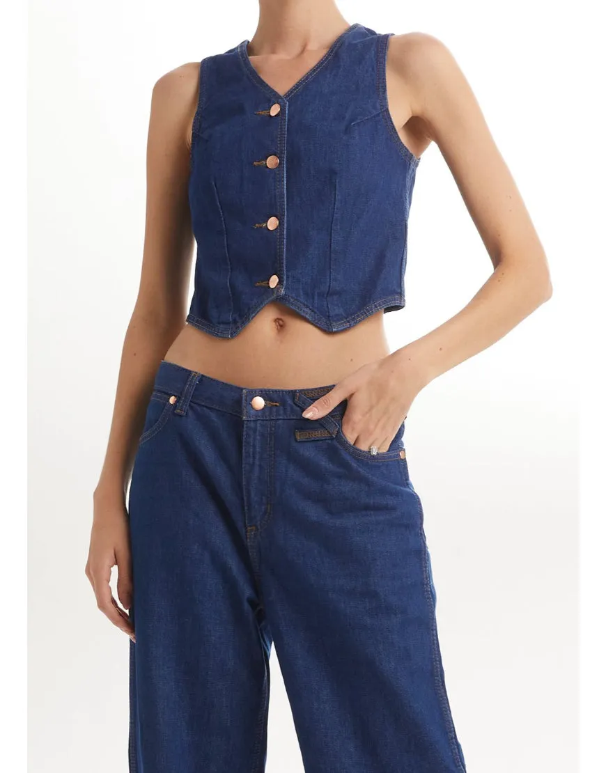 Mid Rise Wide Leg Jeans in Dark Blue