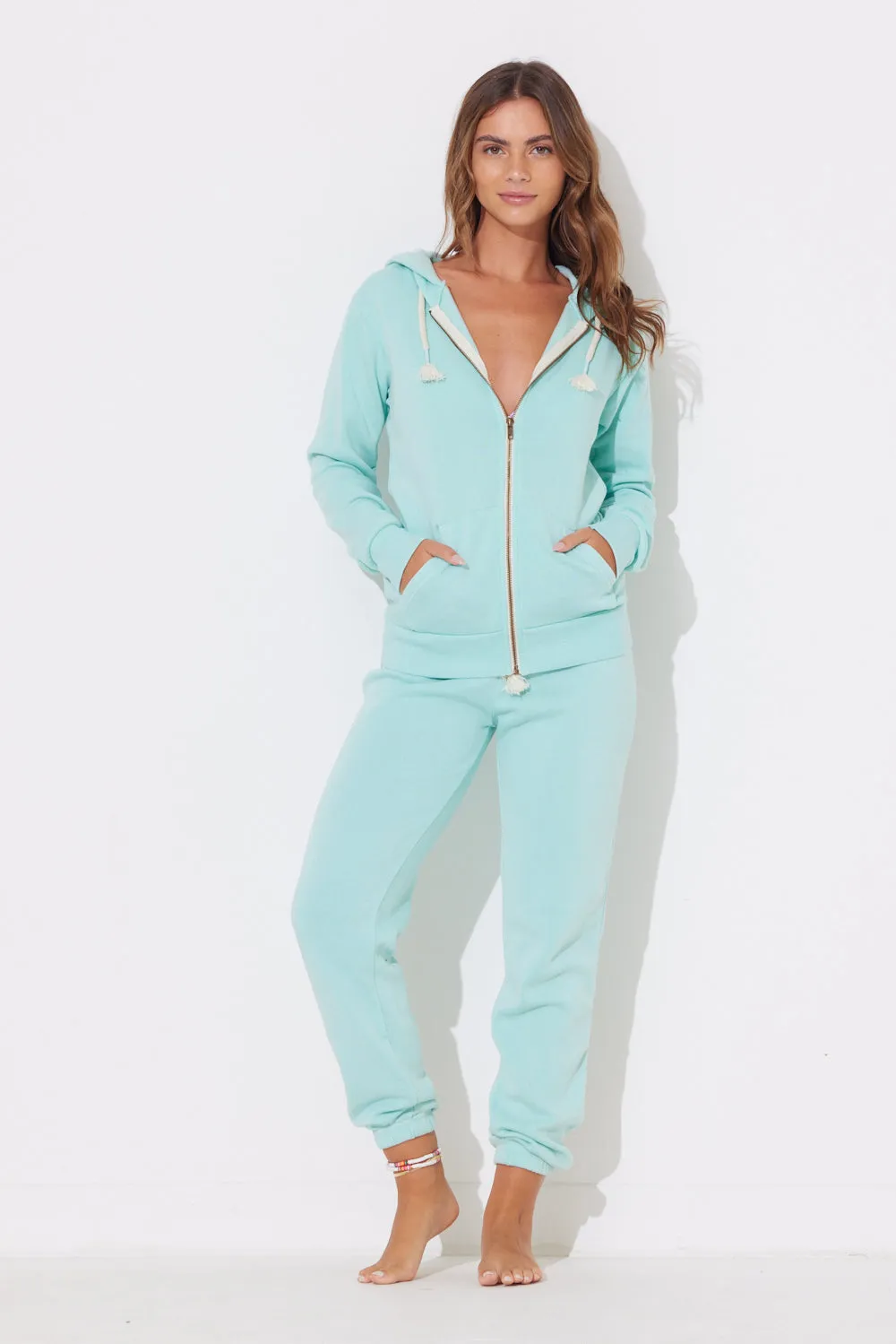 Minty Bay Burnout Zip Hoodie w/ Wrap Cords