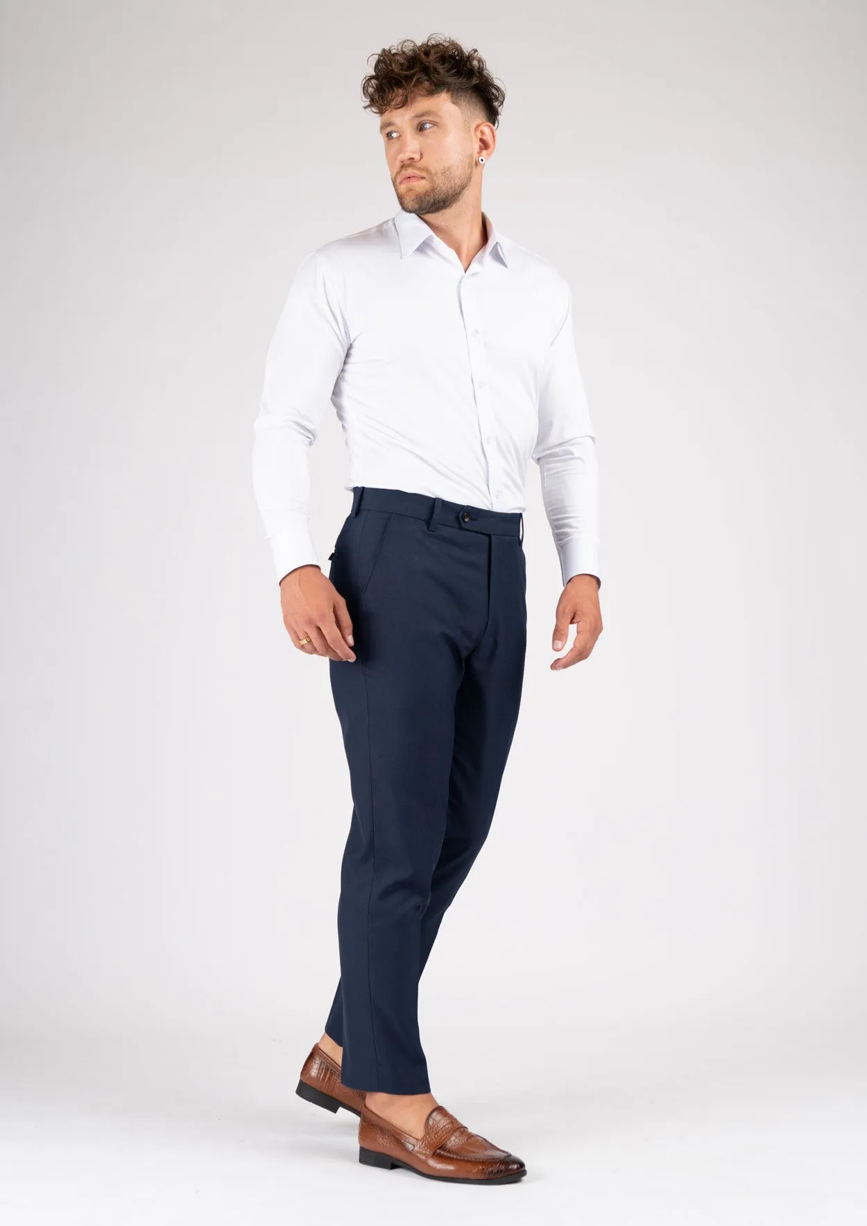 Navy Sharkskin Pants