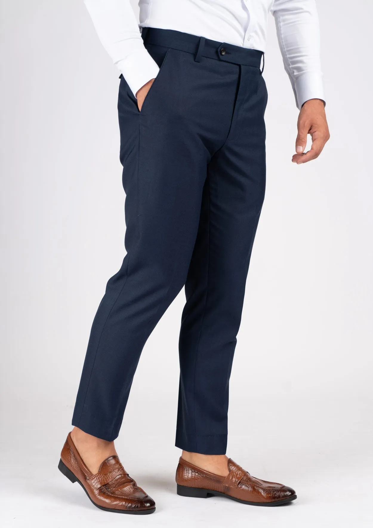 Navy Sharkskin Pants