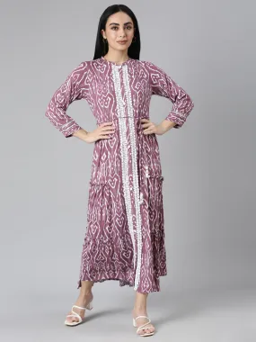 Neerus Purple Flared Casual Ethnic Motifs Maxi Dresses