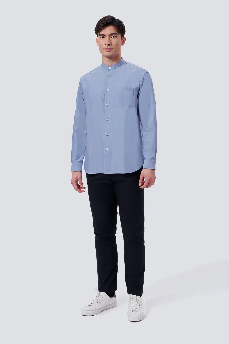 Oxford Mandarin Collar Casual Shirt | Blue 25592N