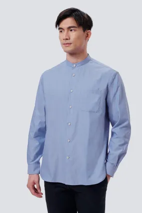 Oxford Mandarin Collar Casual Shirt | Blue 25592N