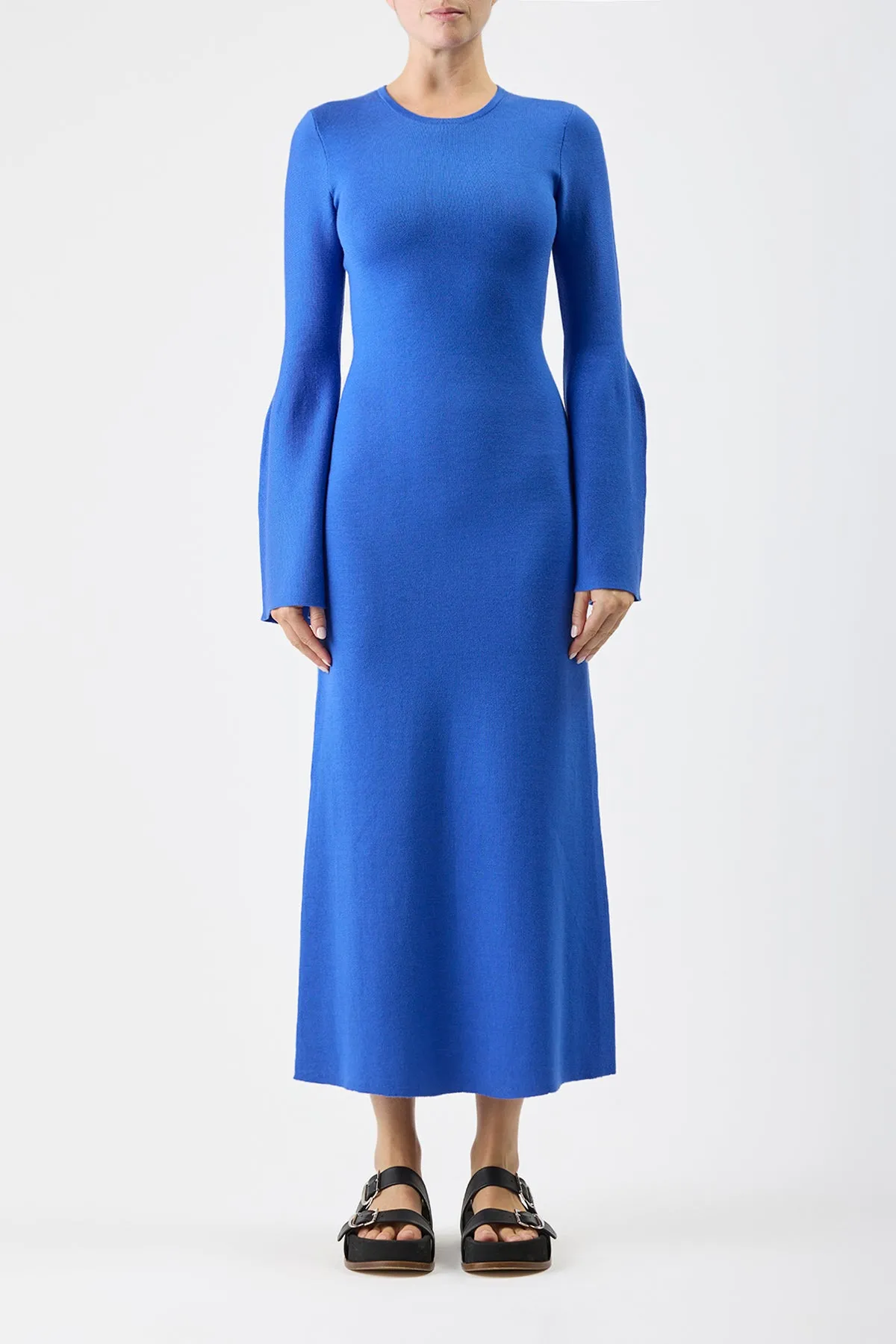 Palanco Knit Midi Dress in Sapphire Merino Wool Cashmere