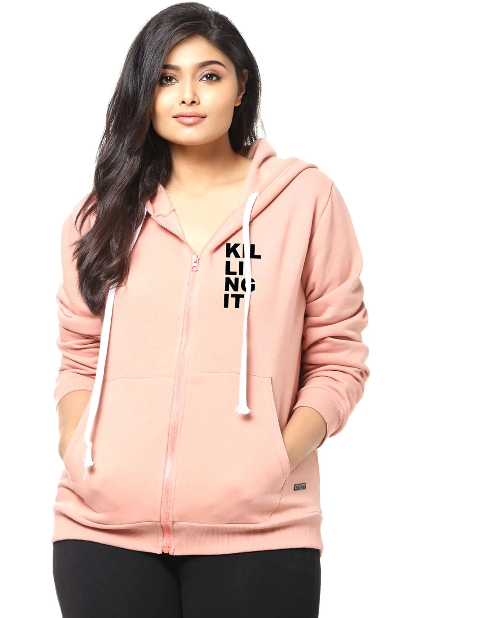 Peach "Killing It" Front Zipper Sweatshirt | Peach