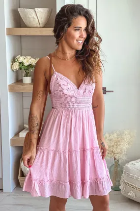 Pink Crochet Top Short Dress With Open Back