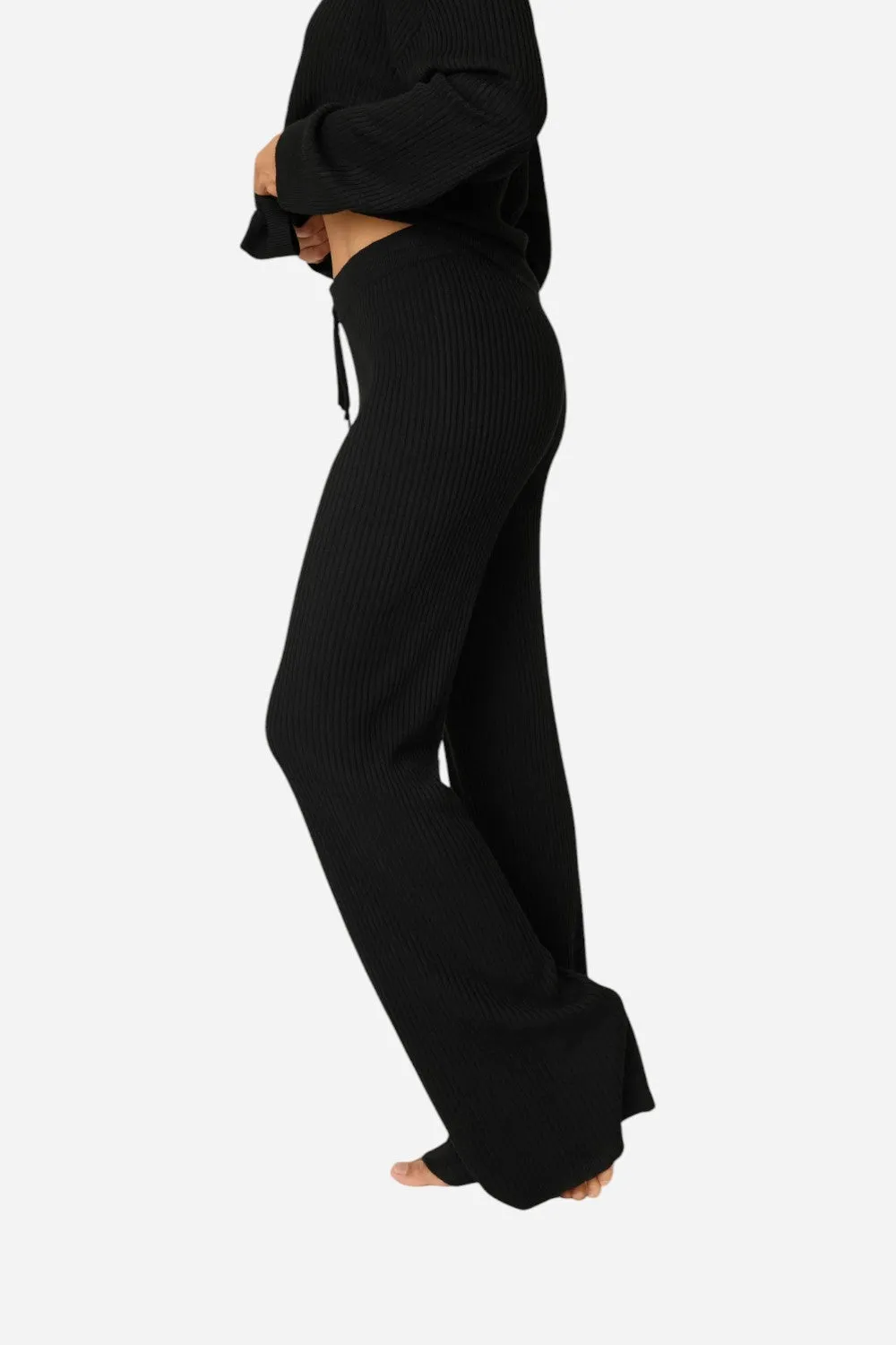 PJ Salvage Jet Set Luxe Ribbed Lounge Pant in Black