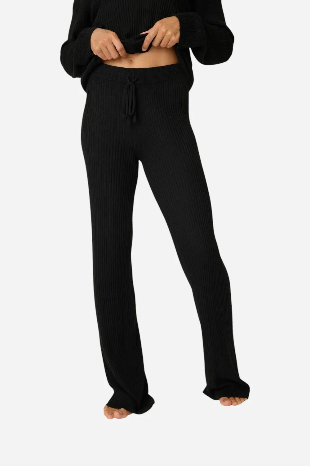 PJ Salvage Jet Set Luxe Ribbed Lounge Pant in Black