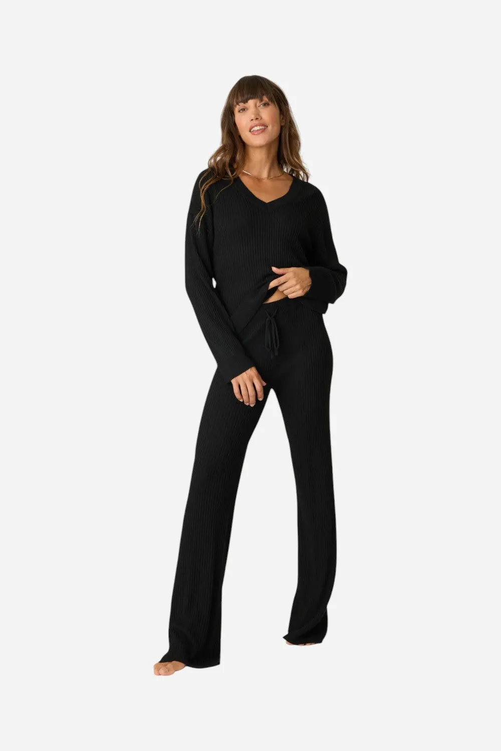 PJ Salvage Jet Set Luxe Ribbed Lounge Pant in Black