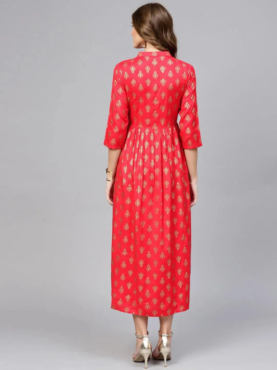 Red Printed Rayon Dress