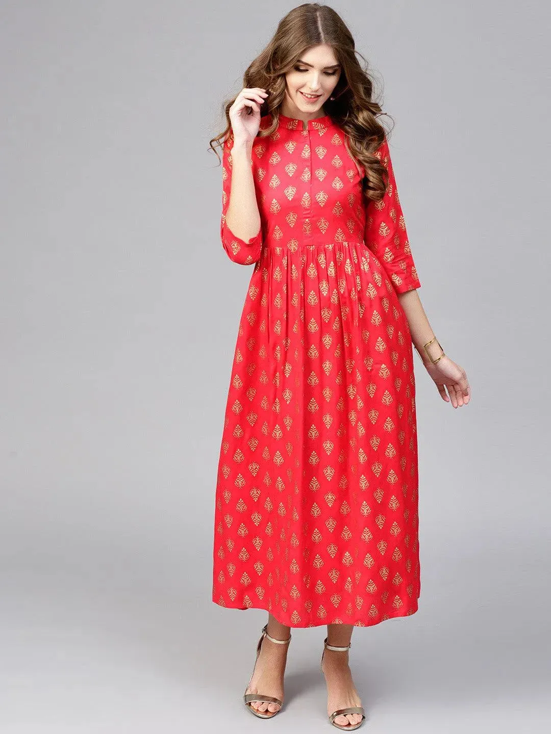 Red Printed Rayon Dress