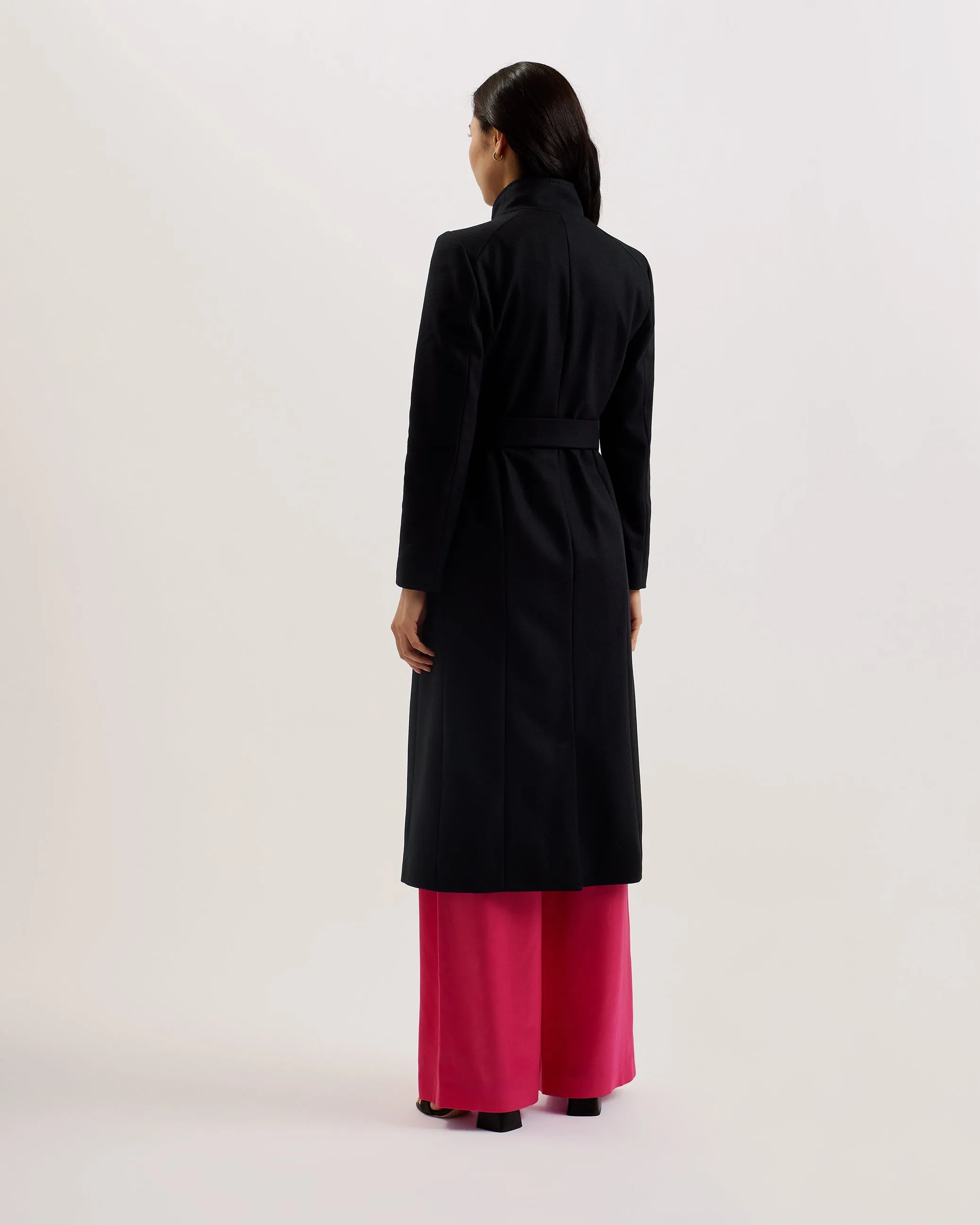 Rosell Long Length Wool Wrap Coat Black