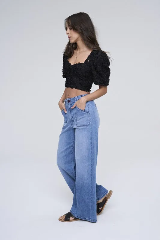 Saylor High Rise Wide Leg Jeans Medium Wash