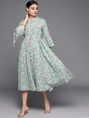 Sea Green Printed Cotton Dress