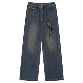 Spider Print Wide-Leg Jeans