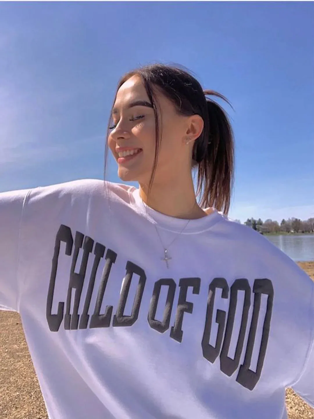 SXV  'child of god’ Printed Cool Aesthetic Drop Shoulder Oversized Baggy Sweatshirt