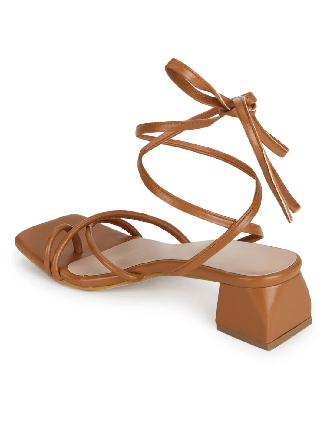 Tan PU Lace Up Block Heel Sandals (TC-SLC-B-62-TAN)