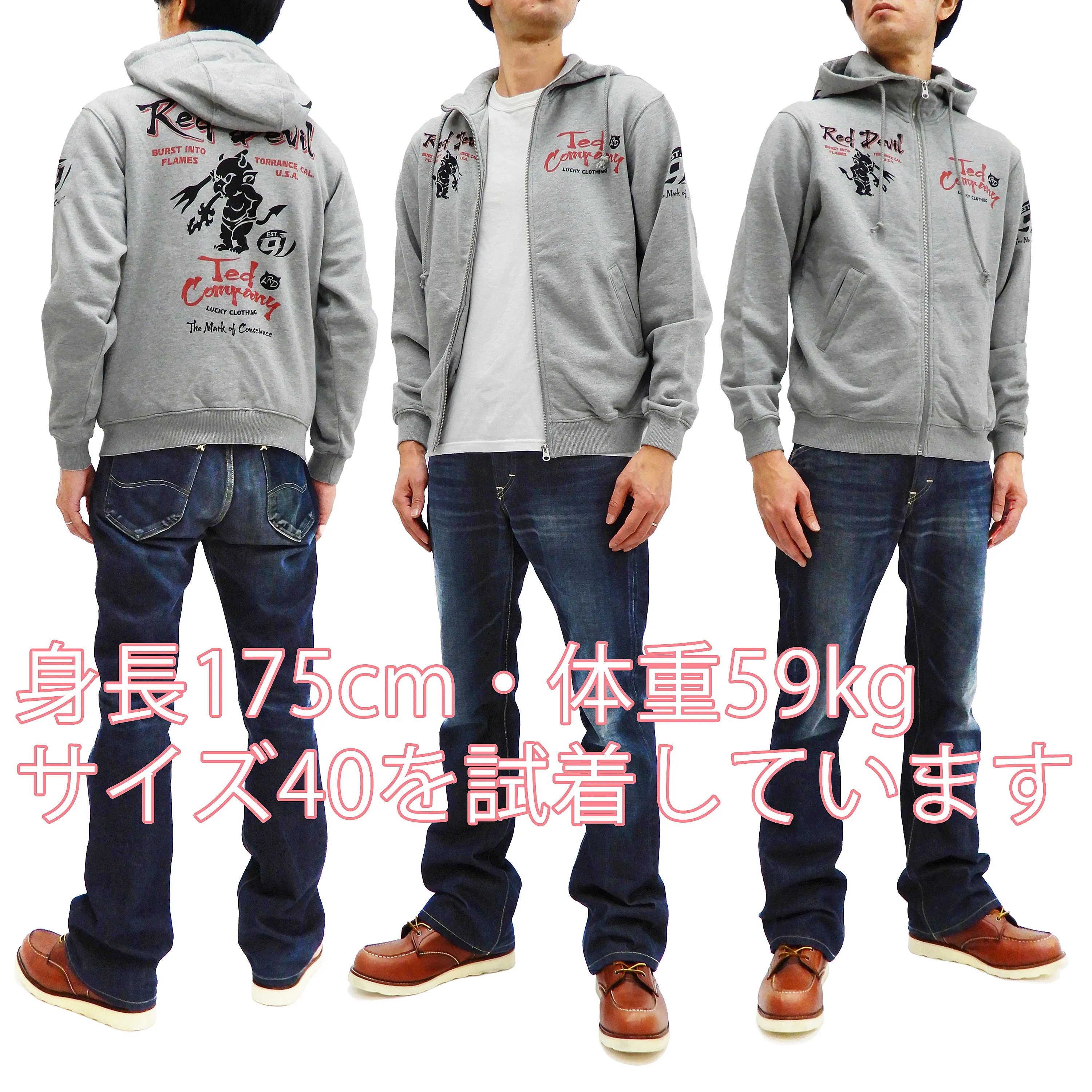 Tedman Full Zip Hoodie Men's Graphic Printed Zip-Up Hooded Sweatshirt TDSP-156 Ash-Gray